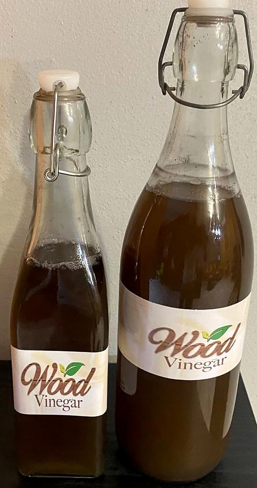 Glass bottles of wood vinegar